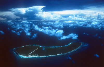 Assumption from the air, Aldabra under the cloud cover in the background. 