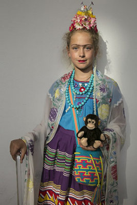 Little Frida with cane and monkey