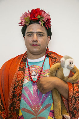 Frida holding monkey