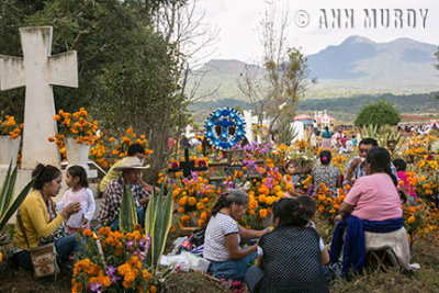 Family gathering around the tomb