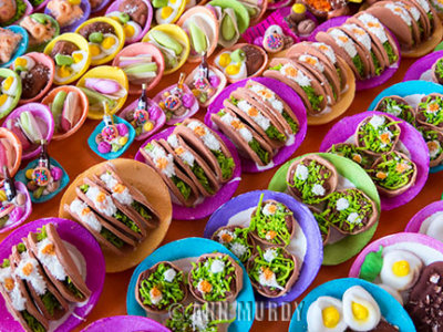 Plates of colorful food