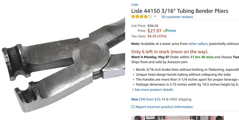 Lisle tube bending pliers