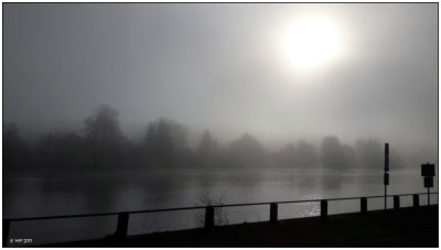 Namur, la Meuse sous le brouillard 