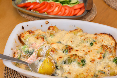 Salmon, Potato & Broccoli Bake