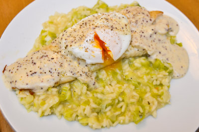 Smoked Cod with Leek Risotto & Grain Mustard Sauce