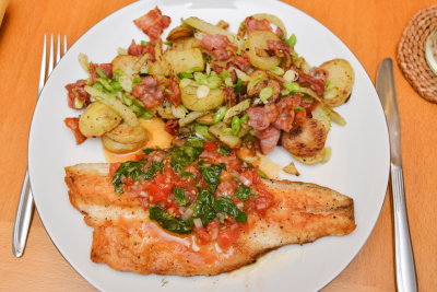 Sea Bass with Potatoes, Fennel and Pancetta