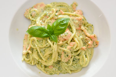 Pasta with Smoked Salmon & Basil Cream