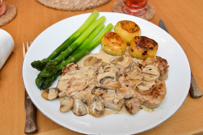 Pork Medallions with Mushroom Sauce & Fondant Potatoes