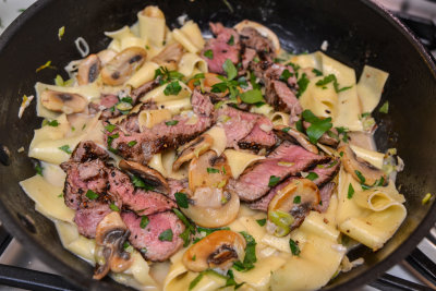 Steak & Mushrooms with Gorgonzola Pappardelle