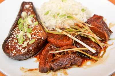 Miso and Ginger Braised Pork with Aubergine