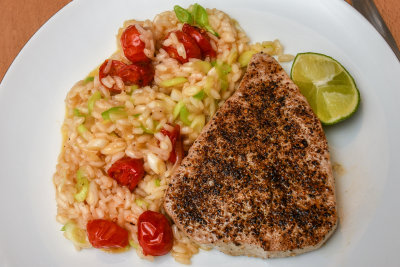 Tuna with Roasted Tomato and Spring Onion Risotto