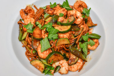 Spicy Shrimp and Courgette Lo Mein