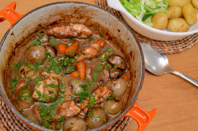 Chicken Casserole with Chantenay Carrots, Mushrooms and  Shallots