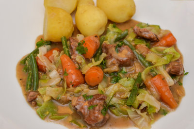 Lamb Stew with Cabbage, Carrots and Beans