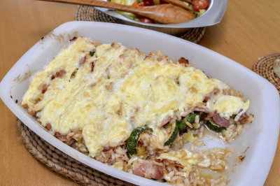 Courgette, Bacon and Brie Gratin
