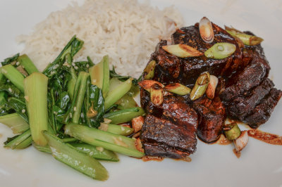 Red-Cooked Pork Belly with Stir-Fried Choy Sum