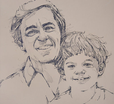 Michael & Dad, pen & ink - circa 1979