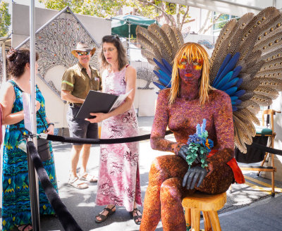 Artist Lorra Lee Rose of Feather Fantasies, with her incredible feather art.