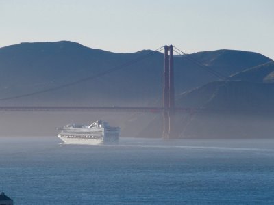 Cruise Ship Sailing Under the Golden Gate Bridge