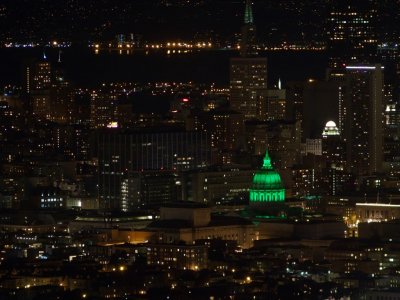SF City Hall Lit Green for St Patrick's Day