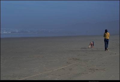 Mom and Kid on Beach