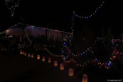 Luminaries and lights along pathway
