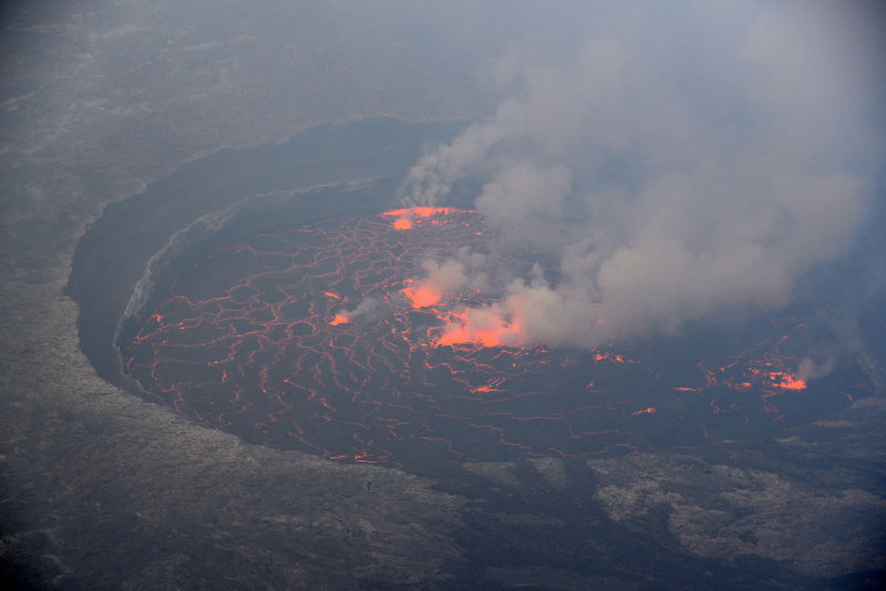 Mount Nyiragongo contains the world's largest lava lake around 2500 ft below the crater rim