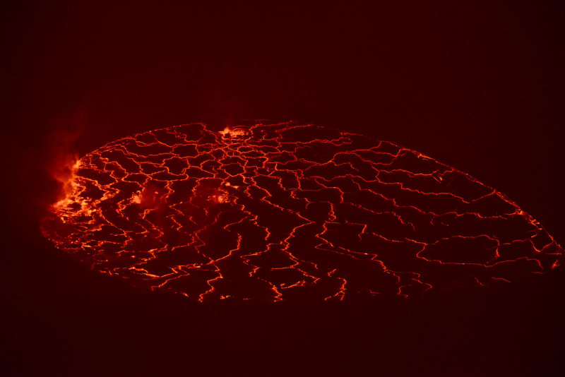 Unobscured view of the lava lake of Mount Nyiragongo
