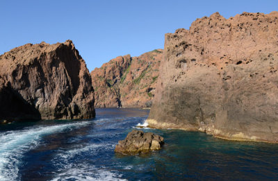 Cruising through a narrow channel, Scandola Nature Reserve