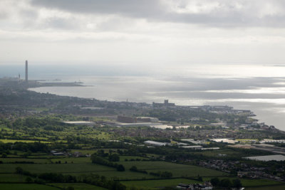 Carrickfergus and the tower of the Kilroot Power Station from the Knockagh Monument