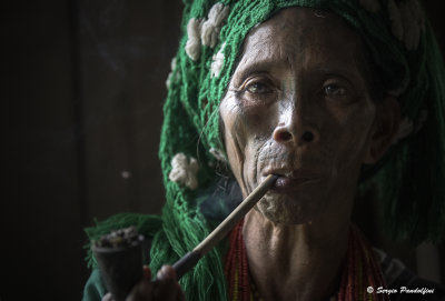 Tattooed smoker woman