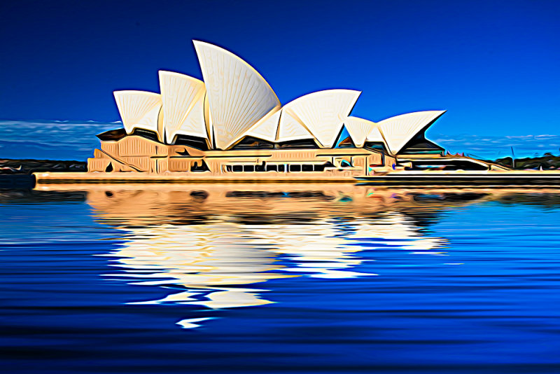 Sydney Opera House reflection with expressionism filter