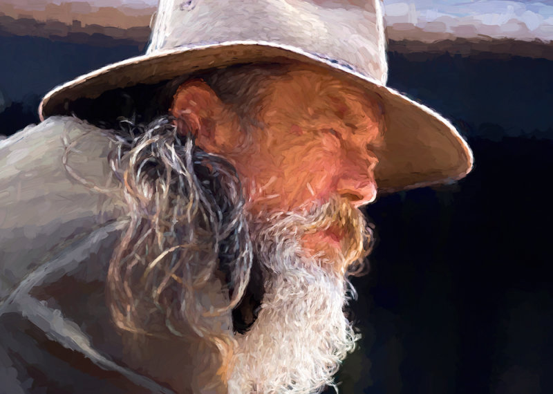 Akubra man as impasto painting