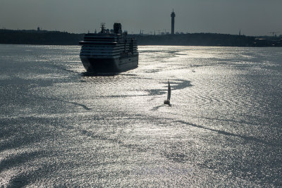 Cruise ship and yacht leaving Stockholm 