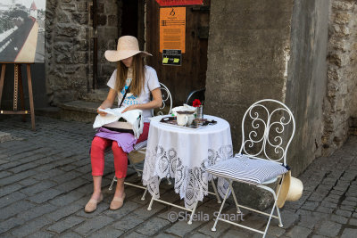Girl in hat in Tallinn. Estonia