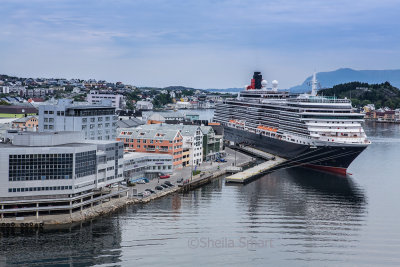 Queen Victoria moored in Kristiansund, Norway on inaugral visit 