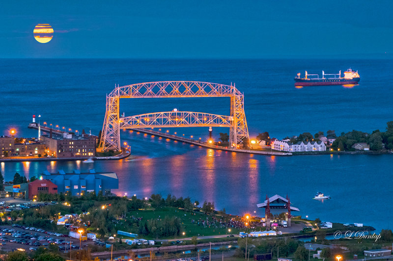 96.7 - Duluth Aerial Lift Bridge And Harbor View With Moonrise
