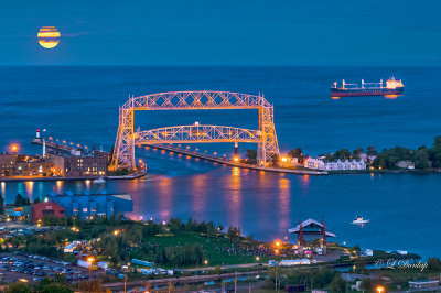 96.7 - Duluth Aerial Lift Bridge And Harbor View With Moonrise
