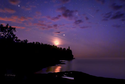 * 44.17 - Split Rock Lighthouse: Perseid Meteor With Full Moon 