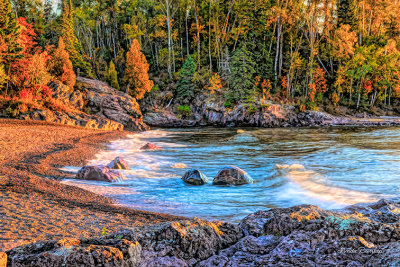 71.62 - Temperance River Mouth In Sunrise Autumn Colors