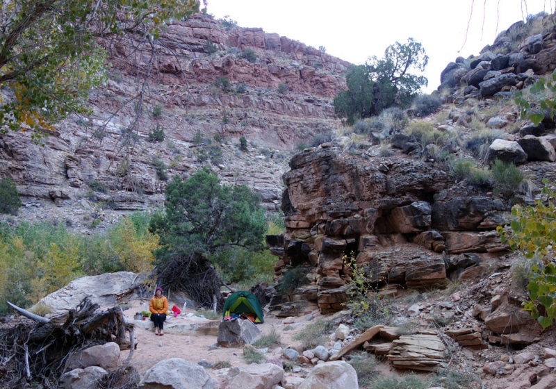 Camp at confluence of Dark and Young's canyons