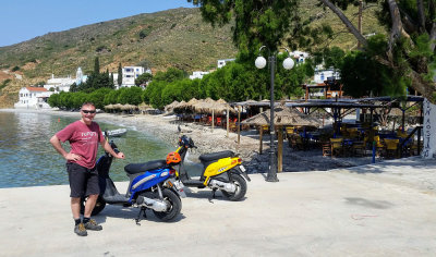 Steve with our scooters at Emporios