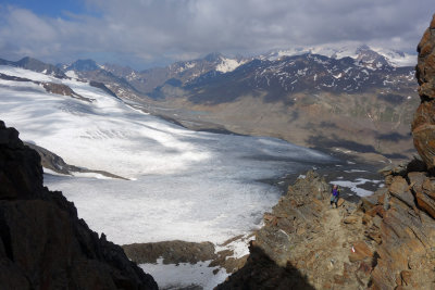 Brian descending the west ridge of Saykogel looking to the Italian border peaks