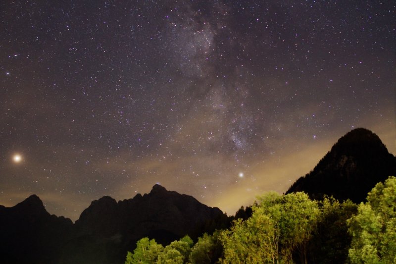 Mars, Saturn and the Milky Way, through thin cloud