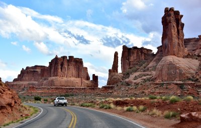 Three Gossips and Courthouse Towers  in Arches National Park Moab Utah 1237 