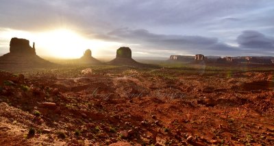 Sunrise at Monument Valley with West and East Mittens and Merrick Butte Arizona 014  
