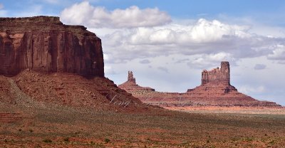 Sentinel Mesa and Stagecoach and Brigham Tomb  at Monument Valley, Navajo Tribal Park, Arizona 464 