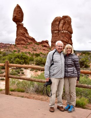 Charlie and Nancy at Balance Rock in Arches National Park Utah 321 