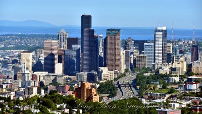 Space Needle Seattle Skyline Interstate 5 and Puget Sound Washington 201 