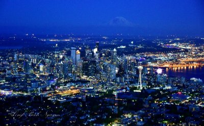 Blue Hour on 4th of July over Seattle and Space Needle with Mt Rainier 049  